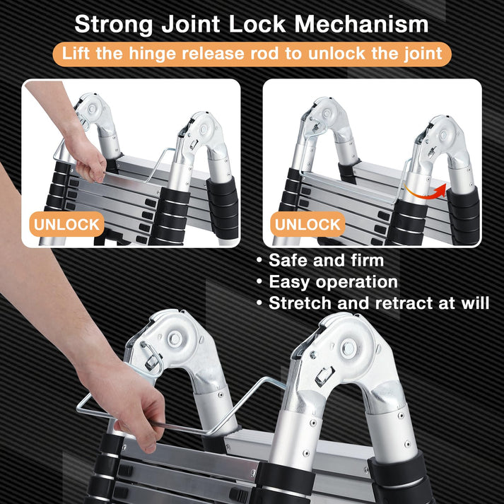 GARVEE telescoping ladder with 1.5 inch anti-slip pedals and non-slip foot covers